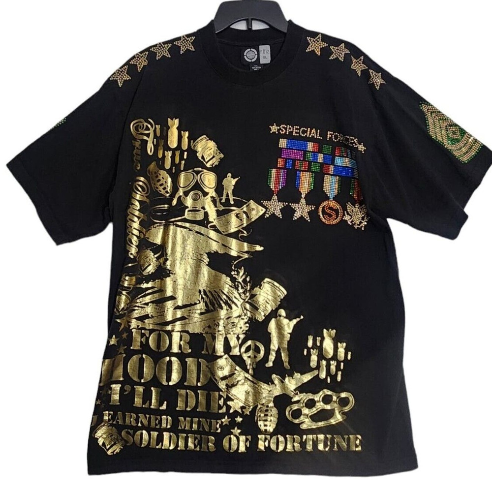 VTG XL MEN T-SHIRT GRAPHIC TEE 90S Y2K HIP HOP BLING STUDDED CONCERT RAPPER NOIZ